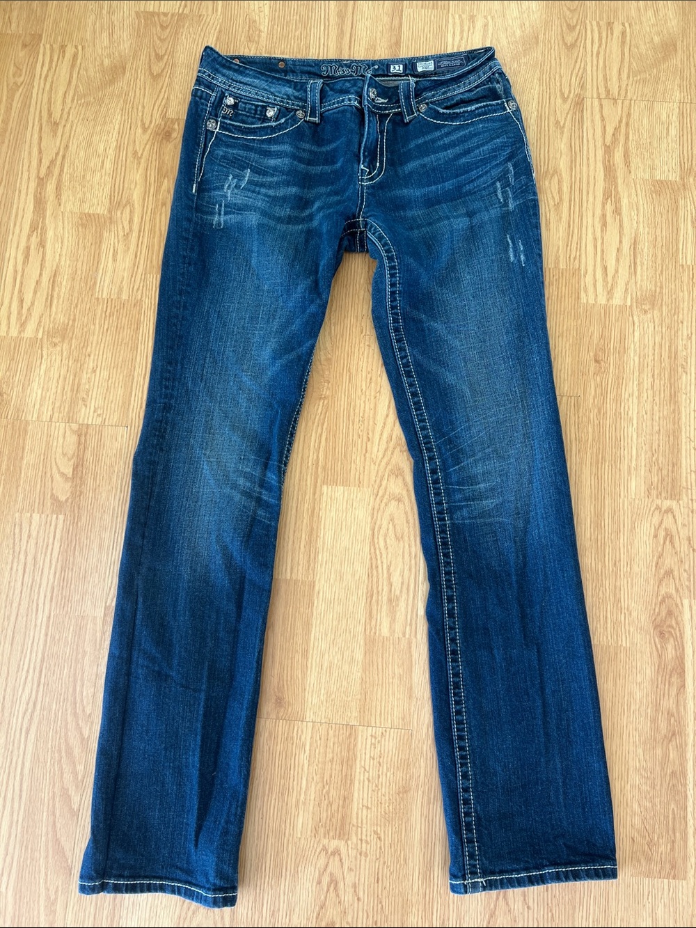 Miss Me Womens Straight Leg Jeans in Dark Blue Wash Sz 31
